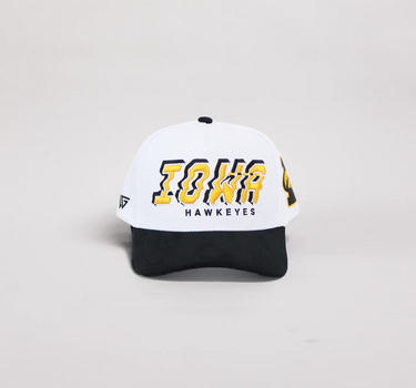 Iowa Hawkeyes Hat White & Black Corduroy Stadium Pulse Snapback - Front Panel