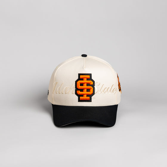Idaho State Stacked Script / Cream & Black Suede