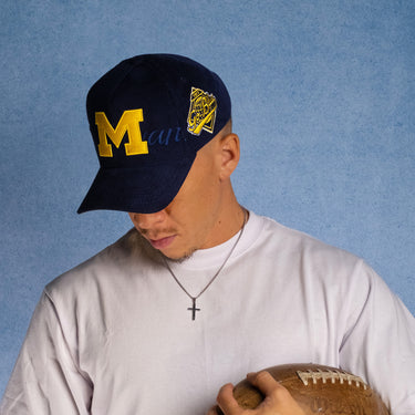 Michigan Block M Stacked Script / Navy Corduroy