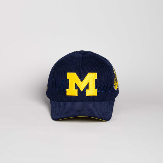 Michigan Block M Stacked Script / Navy Corduroy
