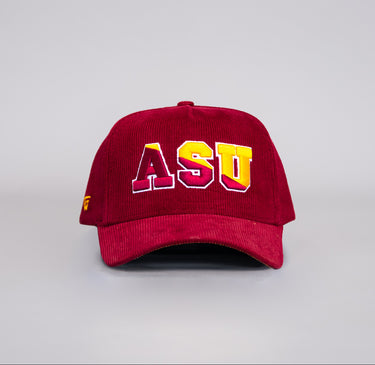 Arizona State ASU Maroon Corduroy Snapback Hat with Block Logo and Sun Devil Patch - Front Panel