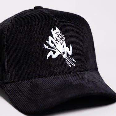 Arizona State Sun Devils Hat Black Corduroy White Sparky Logo Snapback - Front Detail
