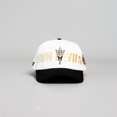 Arizona State Sun Devils Hat Cream Black Fork Script Snapback - Front Panel
