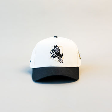 Arizona State Sun Devils Hat White Black Brim Pitchfork Logo Snapback - Front Panel