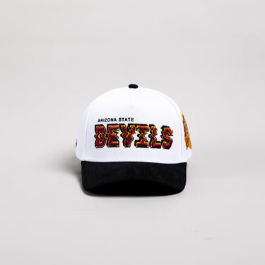 Arizona State Sun Devils Hat White & Black Corduroy Stadium Pulse Snapback - Front Panel
