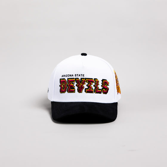 Arizona State Sun Devils Hat White & Black Corduroy Stadium Pulse Snapback - Front Panel