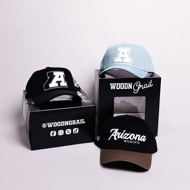 Arizona Wildcats 3 Hat Bundle Denim Black Corduroy & Script - Front Panel
