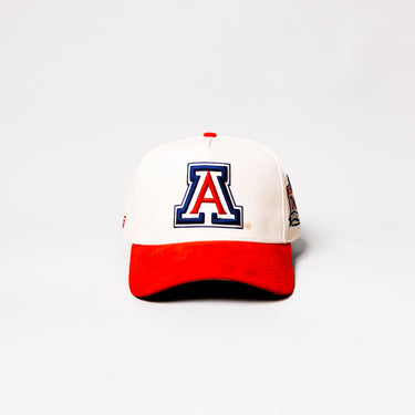 Arizona Wildcats Courtside Hat White Red Suede Brim A Logo Trophy Snapback - Front Panel