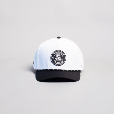 Arizona Wildcats Hat White & Black Tee Box Performance Rope Snapback - Front Panel