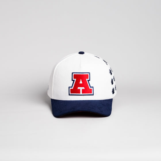 Arizona Wildcats Hat White & Navy Corduroy Helmet Sticker Snapback - Front Panel