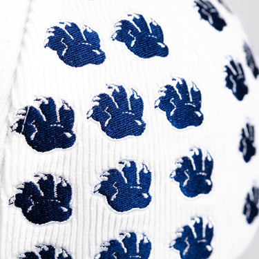 Arizona Wildcats Hat White & Navy Corduroy Helmet Sticker Snapback - Side Patch Detail