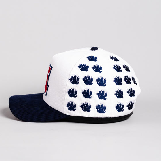Arizona Wildcats Hat White & Navy Corduroy Helmet Sticker Snapback - Side Patch