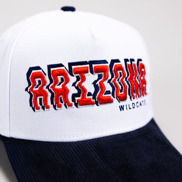 Arizona Wildcats Hat White & Navy Corduroy Stadium Pulse Snapback - Front Detail