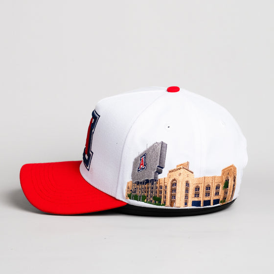 Arizona Wildcats Hat White & Red Suede Stadium Patch - Side Stadium