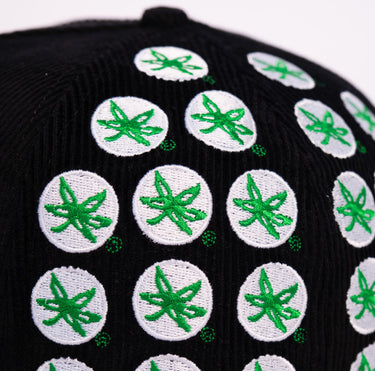 Black Corduroy Ohio State Buckeyes Snapback Hat with Helmet Sticker Leaf Patches - Side Patch Detail