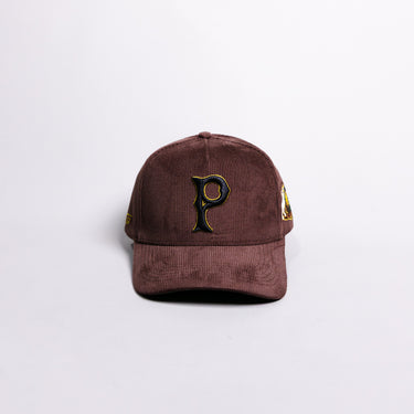 Black History Month Tribute Hat Brown Corduroy Old English P Snapback - Front Panel