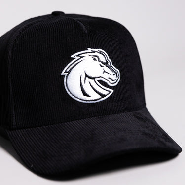Boise State Broncos Hat Black Corduroy White Logo Side Patch Snapback - Front Detail