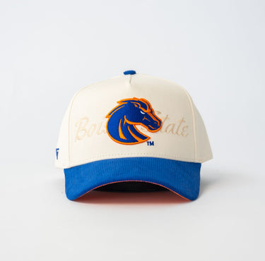 Boise State Broncos Hat Cream & Royal Script Snapback - Front Panel
