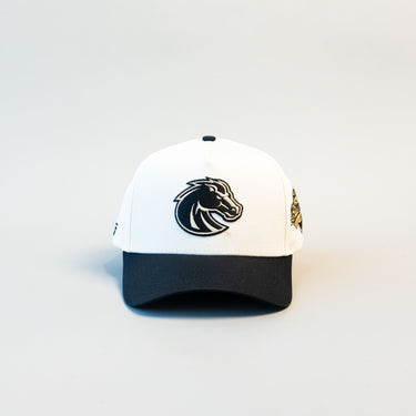 Boise State Broncos Hat White Black Brim Bronco Logo Snapback BSU Team - Front Panel
