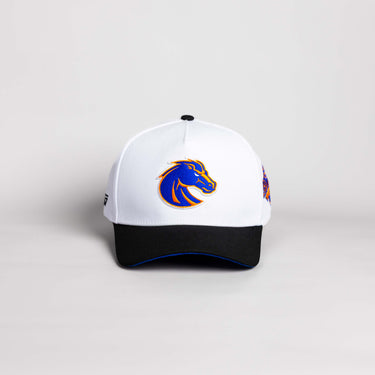 Boise State Broncos Hat White Black Suede Color Splash - Front Panel