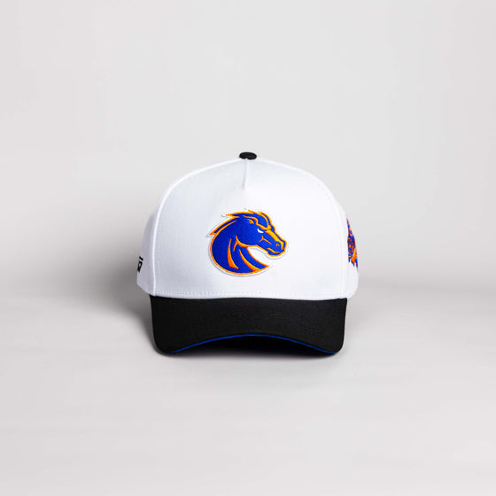 Boise State Broncos Hat White Black Suede Color Splash - Front Panel