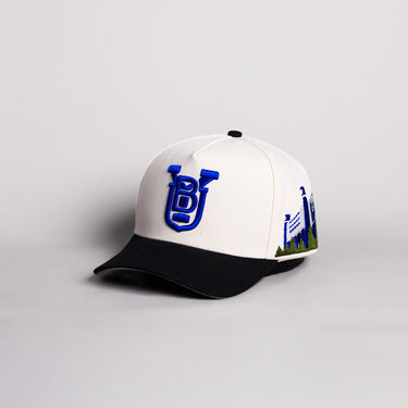 BYU Beetdigger Y Hat White Cotton Grey Suede Brim Stadium Patch Snapback - Angled View