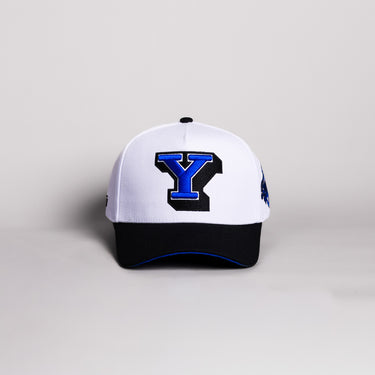 BYU Block Y Hat White Cotton Black Brim Stadium Patch Snapback - Front Panel