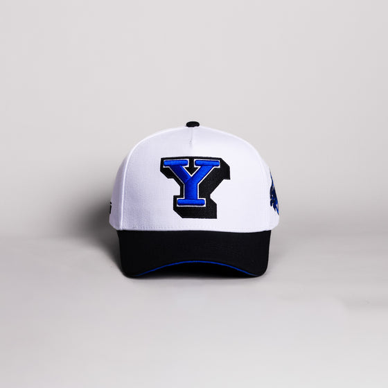 BYU Block Y Hat White Cotton Black Brim Stadium Patch Snapback - Front Panel