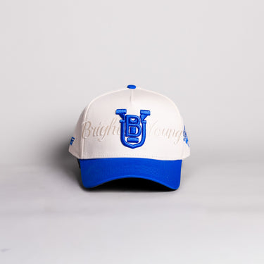 BYU Cougars Hat Cream & Royal Blue Script Snapback - Front Panel