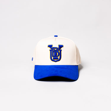 BYU Cougars Hat Cream Royal Blue Suede Brim Gold Accent Logo Snapback BYU - Front Panel