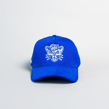 BYU Cougars Mascot Hat Royal Blue Corduroy White Logo Snapback - Front Panel