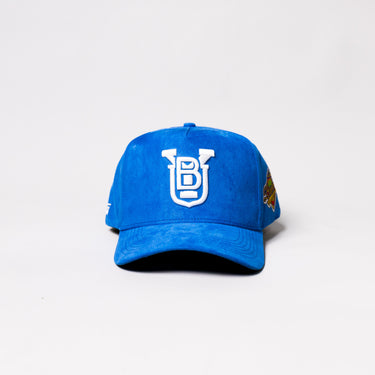 BYU OG Hat Blue Suede White Logo Snapback Brigham Young University - Front Panel