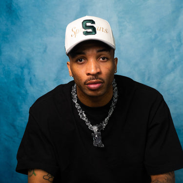 Cream & Grey Michigan State Spartans Snapback Hat Block S & Suede Brim - On Model Lifestyle