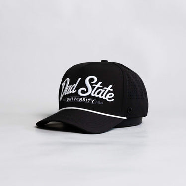 Dad State University Hat Black Performance Rope Snapback - Angled View