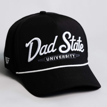 Dad State University Hat Black Performance Rope Snapback - Front Detail