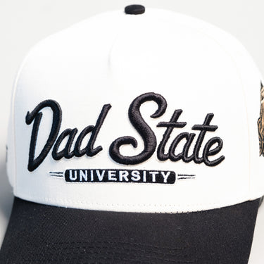 Dad State University Hat Cream Black Snapback - Front Detail
