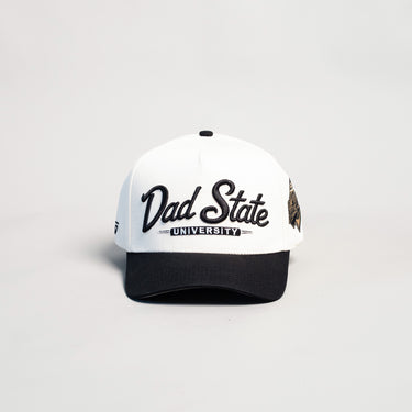 Dad State University Hat Cream Black Snapback - Front Panel