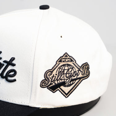 Dad State University Hat Cream Black Snapback - Side Patch Detail