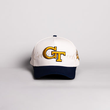 Georgia Tech Yellow Jackets Hat Cream & Navy Script Snapback - Front Panel