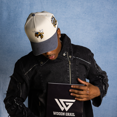 Georgia Tech Yellow Jackets Hat Cream & Navy Sun Fade - On Model Lifestyle
