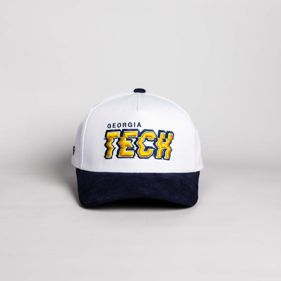 Georgia Tech Yellow Jackets Hat White & Black Corduroy Stadium Pulse Snapback - Front Panel