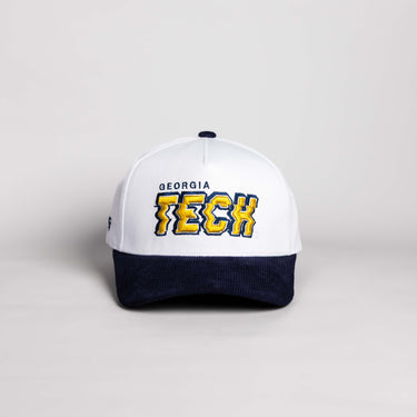 Georgia Tech Yellow Jackets Hat White & Black Corduroy Stadium Pulse Snapback - Front Panel