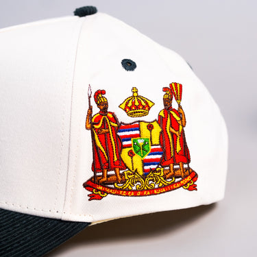 Hawaii Cream and Green Corduroy Snapback Hat with H Logo and State Patch - Side Patch Detail