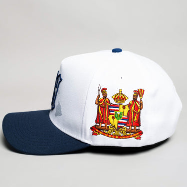 Hawaii Hat White Navy Gothic H Snapback - Side Crest