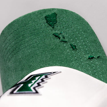 Hawaii Rainbow Warriors H Hat Cream Cotton Green Suede Brim Islands Embroidery Snapback - Islands Brim Embroidery Detail