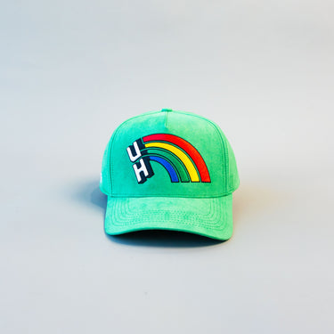 Hawaii Rainbow Warriors Hat Green Suede Retro UH Snapback - Front Panel