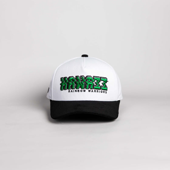 Hawaii Rainbow Warriors Hat White & Black Corduroy Stadium Pulse Snapback - Front Panel