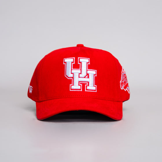 Houston Cougars Suede Hat Red White UH Logo Snapback All-Red Premium - Front Panel