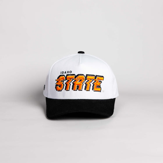 Idaho State Bengals Hat White & Black Corduroy Stadium Pulse Snapback - Front Panel