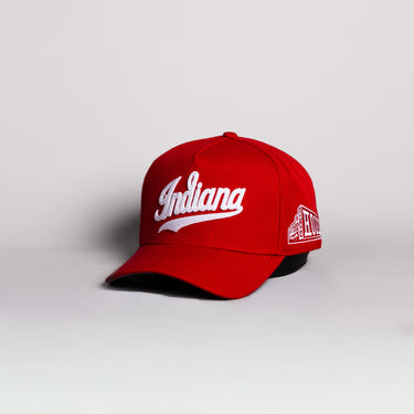 Indiana Hoosiers Script Hat All Crimson Hoosiers Pennant Patch Snapback - Angled View